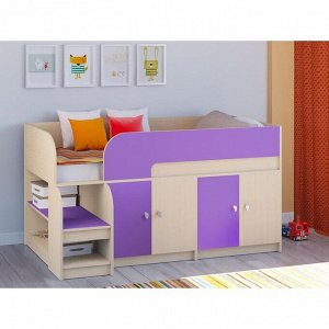 Детская кровать-чердак «Астра 9 V2», цвет дуб молочный/фиолетовый