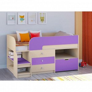 Детская кровать-чердак «Астра 9 V5», цвет дуб молочный/фиолетовый