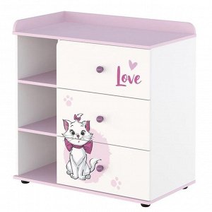 Комод Polini kids Disney baby «Кошка Мари», 3 ящика, цвет белый-розовый