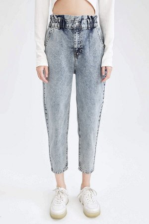 Выстиранные джинсовые брюки с высокой талией Paper Bag