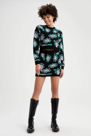 Мини-юбка Cool Regular Fit с цветочным принтом и эластичной резинкой на талии