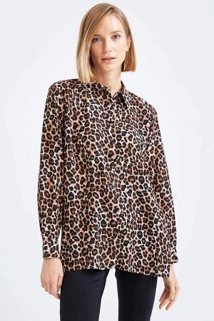Рубашка свободного кроя с длинным рукавом с леопардовым принтом