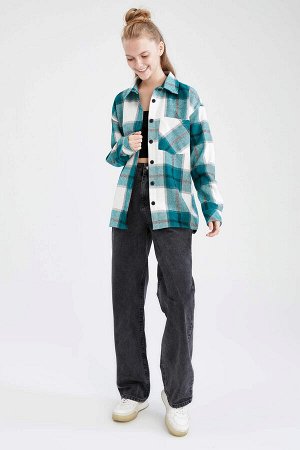 DEFACTO Фланелевая рубашка дровосека в клетку в стиле ретро с карманами и карманами