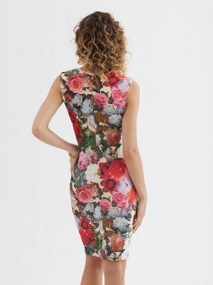Платье из масла с вырезом каре od-634-3 цветы на бежевом