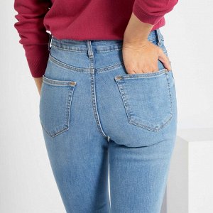 Узкие джинсы в стиле destroy с высокой посадкой - голубой