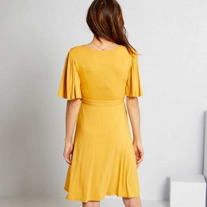 Трикотажное платье с запахом для беременных - желтый