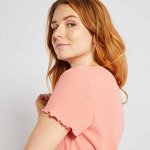 Футболка из ажурного трикотажа - коралловый