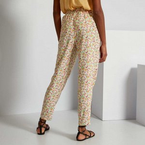 Легкие брюки с цветочным рисунком - бежевый
