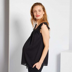 Блузка с вышивкой гладью для беременных - черный