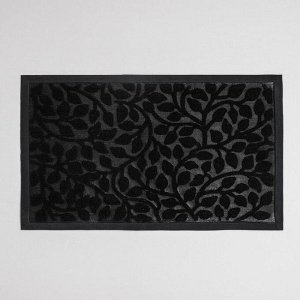 Коврик влаговпитывающий придверный Доляна «Листья», 45x75 см, с окантовкой, цвет чёрный