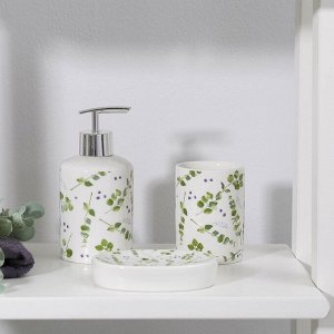 Набор аксессуаров для ванной комнаты Доляна «Эвкалипт», 3 предмета (мыльница, дозатор для мыла, стакан)