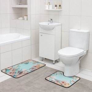 Набор ковриков для ванны и туалета Доляна «Ракушки», 2 шт: 40x45, 45x75 см