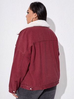 Джинсовая куртка из плюша с подкладкой с карманом размера плюс
