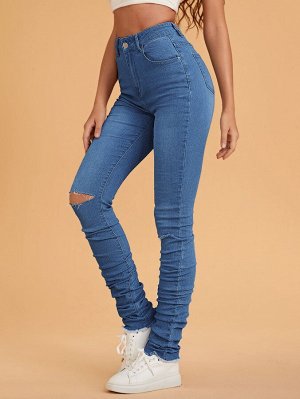 Рваные джинсы-скинни со сборками