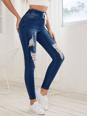Рваные джинсы-скинни на кулиске