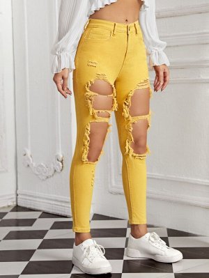 Короткие джинсы-скинни с разрезом