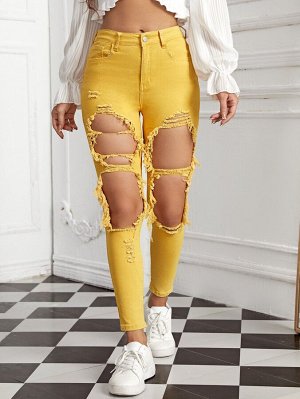 Короткие джинсы-скинни с разрезом
