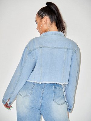 RECYCLED DENIM размера плюс Джинсовая куртка на пуговицах необработанной отделкой ушко со шнурком