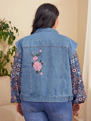 EMERY ROSE размера плюс Жилет-куртка с цветочной вышивкой джинсовый