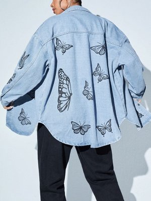 Джинсовая куртка с принтом бабочки размера плюс