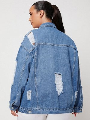 RECYCLED DENIM Рваная джинсовая куртка размера плюс