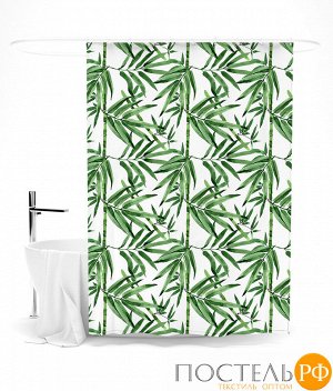 ШТОК056-12957 Шторка для ванной "Бамбуковые листья" оксфорд 145*180