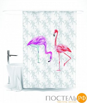 ШТОК056-12177 Шторка для ванной "Парочка розовых фламинго" оксфорд 145*180