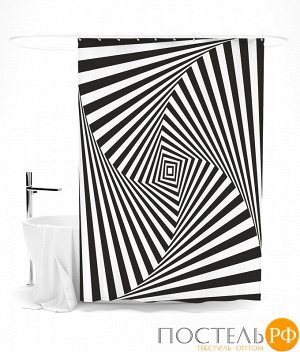 ШТОК056-15869 Шторка для ванной "Черно-белая иллюзия" оксфорд 145*180