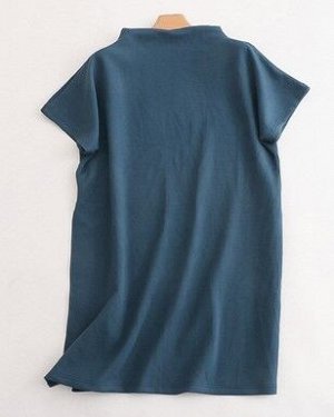 Женская туника с коротким рукавом и размрезами по бокам, цвет синий