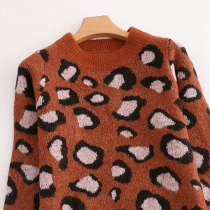 Женский свитер, принт "Леопардовый", цвет коричневый