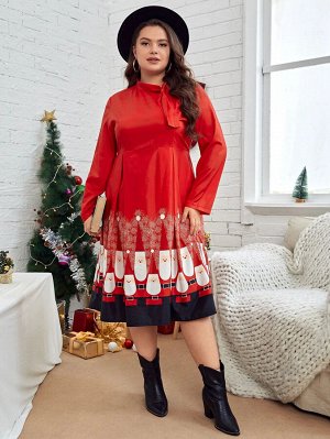 Платье с рождественским принтом санта-клаус принтом размера плюс