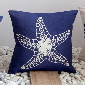 Чехол декоративный "Морская звезда" на молнии с хлопком 50*50 цв. синий