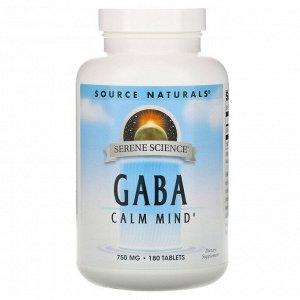 Source Naturals, GABA Calm Mind, ГАМК, 750 мг, 180 таблеток