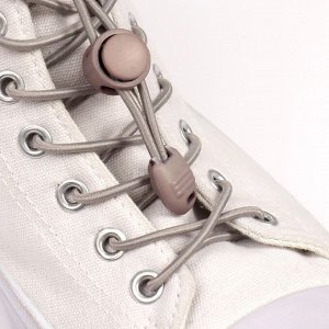 Шнурки для обуви, пара, круглые, с фиксатором, эластичные, d = 3 мм, 100 см, цвет серый