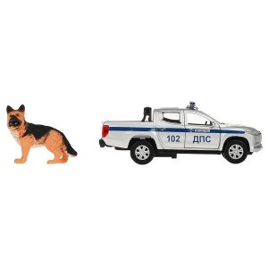 L200-12POLSR-DOG Машина металл MITSUBISHI L200 ПОЛИЦИЯ 13 см, двер, багаж, инер, собака, кор. Технопарк в кор.2*36шт