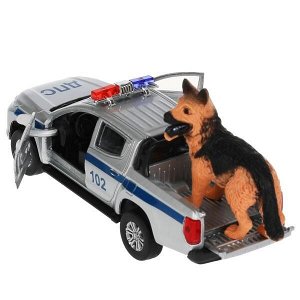 L200-12POLSR-DOG Машина металл MITSUBISHI L200 ПОЛИЦИЯ 13 см, двер, багаж, инер, собака, кор. Технопарк в кор.2*36шт