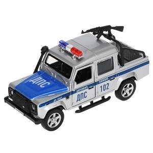 DEFPICKUP-12POL-ARMSR Машина металл LAND ROVER DEFENDER PICKUP ПОЛИЦИЯ 12 см, двери, багажн, кор. Технопарк в кор.2*36шт