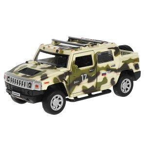 HUM2PICKUP-12SLMIL-GN Машина металл свет-звук HUMMER H2 PICКUP КАМУФЛЯЖ 12 см, двери, багажн, кор. Технопарк в кор.2*36шт