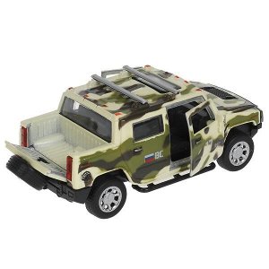 HUM2PICKUP-12SLMIL-GN Машина металл свет-звук HUMMER H2 PICКUP КАМУФЛЯЖ 12 см, двери, багажн, кор. Технопарк в кор.2*36шт