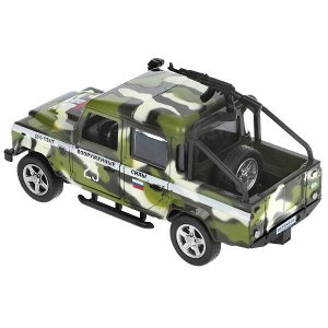 DEFPICKUP-12SLMIL-ARMGN Машина металл свет-звук LAND ROVER DEFENDER PICКUP КАМУФЛЯЖ 12 см, двер,кор. Технопарк в кор.2*36шт