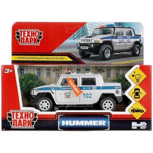 HUM2PICKUP-12SLPOL-SR Машина металл свет-звук HUMMER H2 PICKUP ПОЛИЦИЯ 12 см, двери, багажн, кор. Технопарк в кор.2*36шт