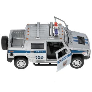 HUM2PICKUP-12SLPOL-SR Машина металл свет-звук HUMMER H2 PICKUP ПОЛИЦИЯ 12 см, двери, багажн, кор. Технопарк в кор.2*36шт