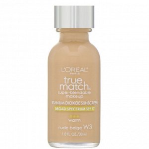 L'Oreal, True Match Super-Blendable Makeup, W3 Nude Beige, 1 fl oz (30 ml)