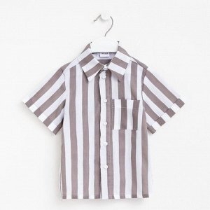 Рубашка для мальчика MINAKU: Cotton collection, цвет коричневый/белый, рост 152 см