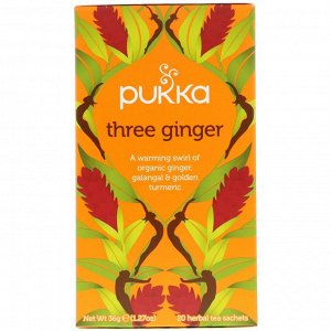 Pukka Herbs, Три вида имбирного травяного чая, без кофеина, 20 чайных пакетиков, 36 г