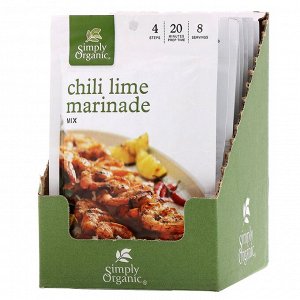 Simply Organic, Смесь специй для маринада «Перец чили и лайм», 12 пакетиков, 28 г каждый
