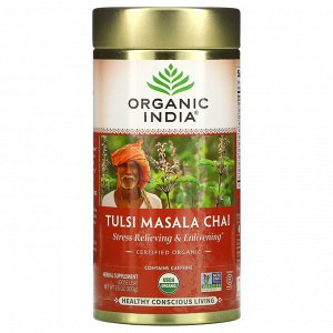 Organic India, чай масала с тулси, снятие стресса и оживление, листовой чай, 100 г (3,5 унции)