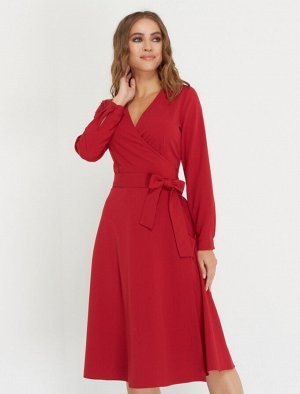 Платье женское демисезонное на запах длинный рукав цвет Красный (однотонное) ZAP