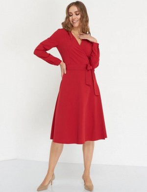Платье женское демисезонное на запах длинный рукав цвет Красный (однотонное) ZAP
