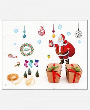 Наклейка интерьерная "Санта Клаус с подарком и украшения" 904672